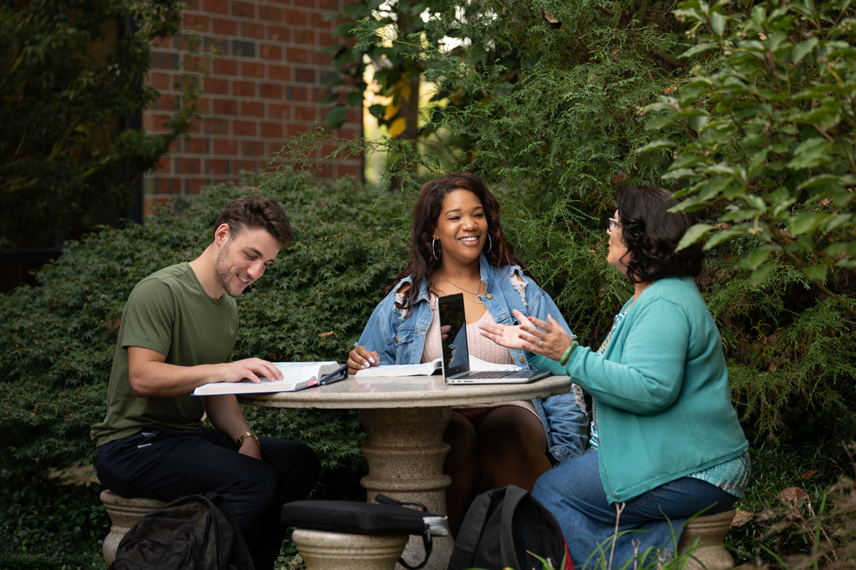 Students outside studying