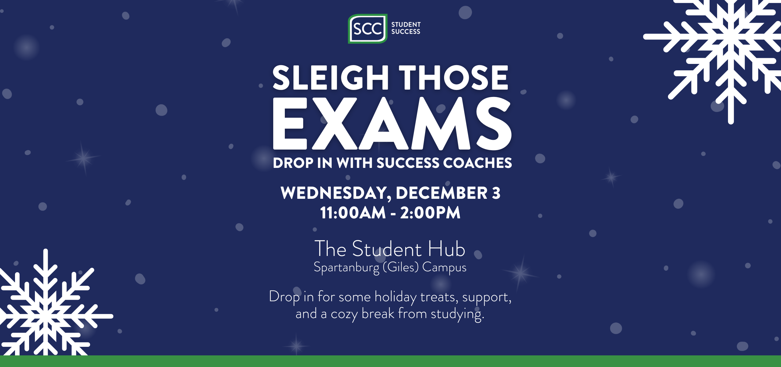 Graphic for Sleigh those Exams event at the Student Hub